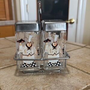 Chef Salt and Pepper Shakers with Holder